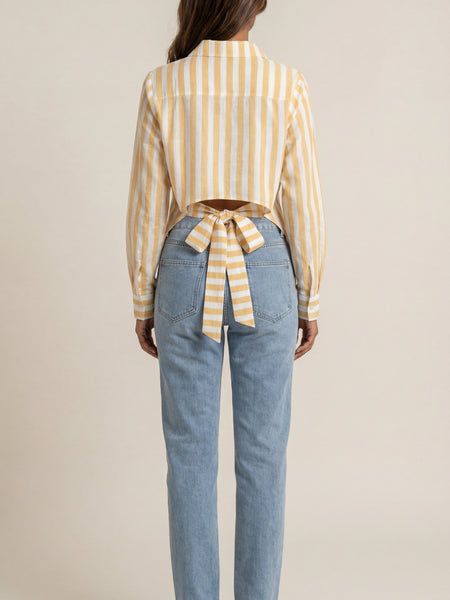 Striped Cotton Slub Shirt with a Tie Up Back