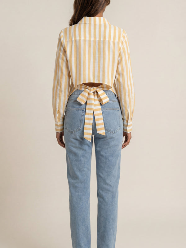 Striped Cotton Slub Shirt with a Tie Up Back