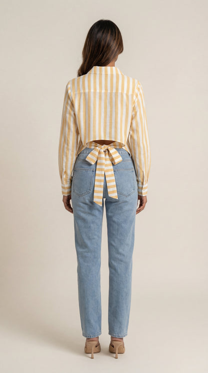 Striped Cotton Slub Shirt with a Tie Up Back