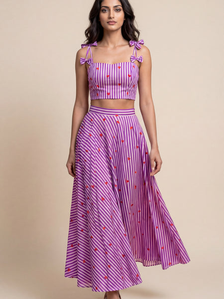 Heart Striped Printed Top & Skirt Co-ord