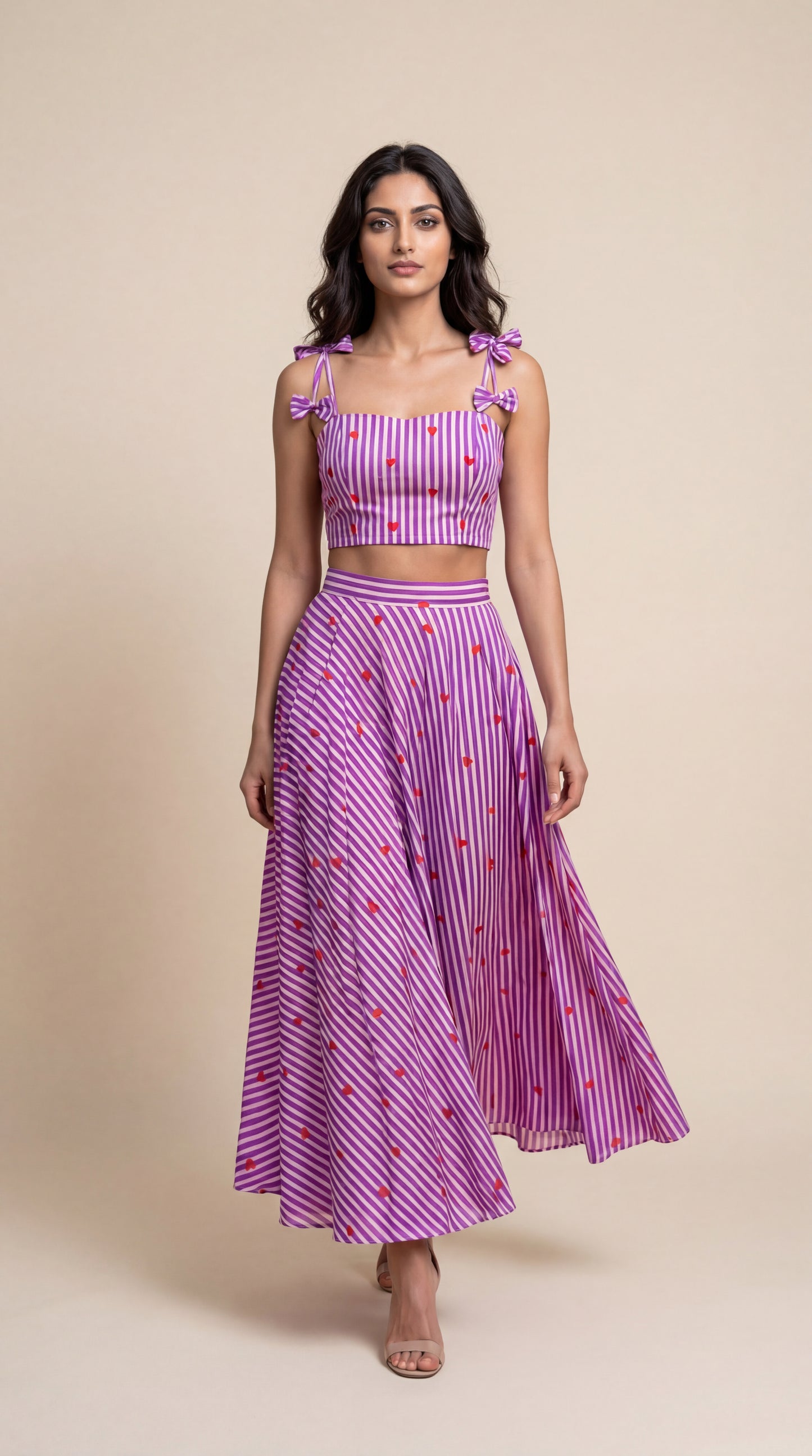 Heart Striped Printed Top & Skirt Co-ord