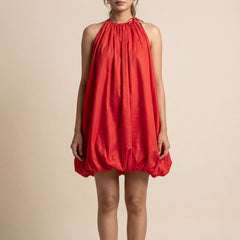 Solid balloon Style  Hot Red mini dress