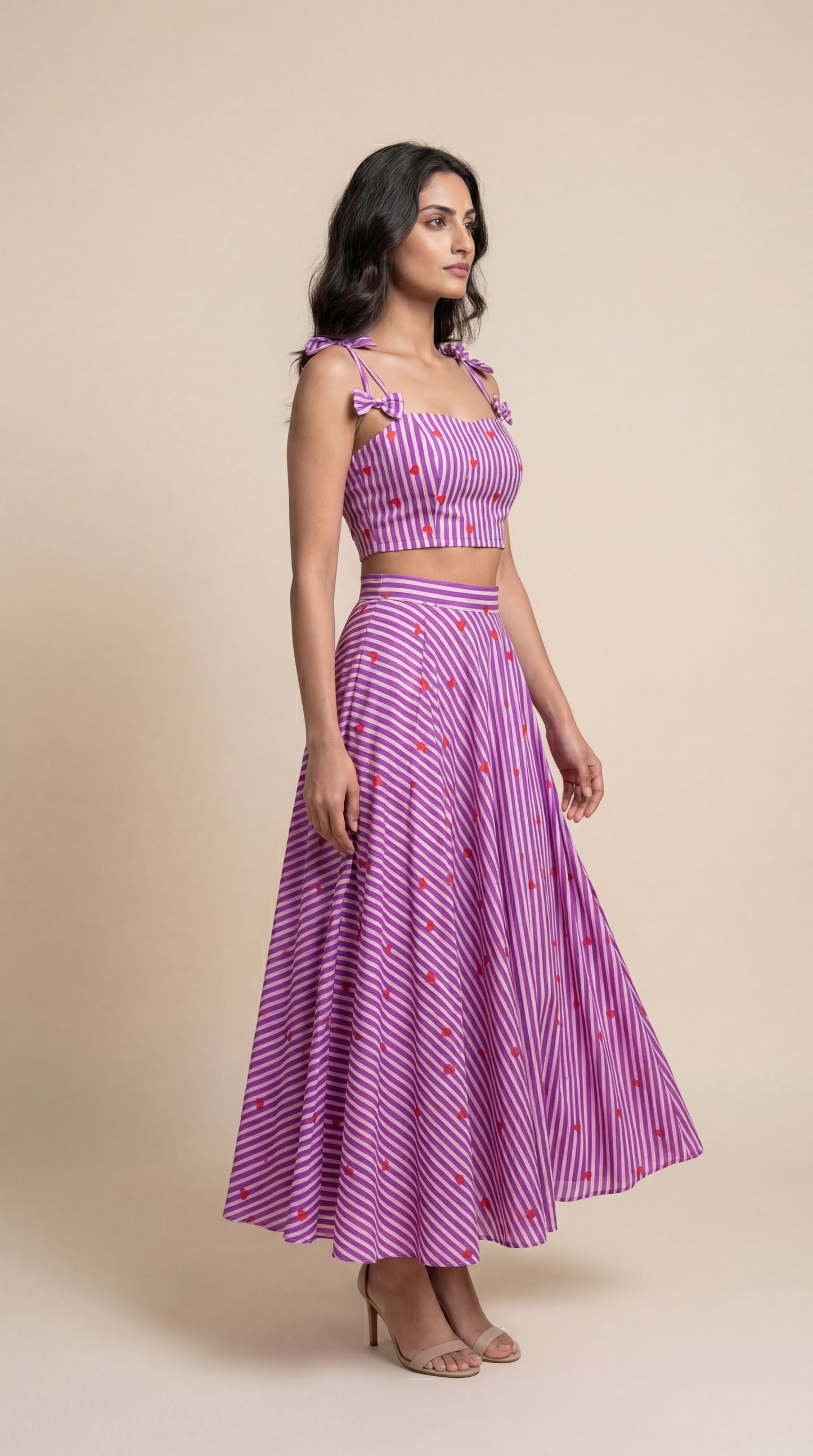 Heart Striped Printed Top & Skirt Co-ord