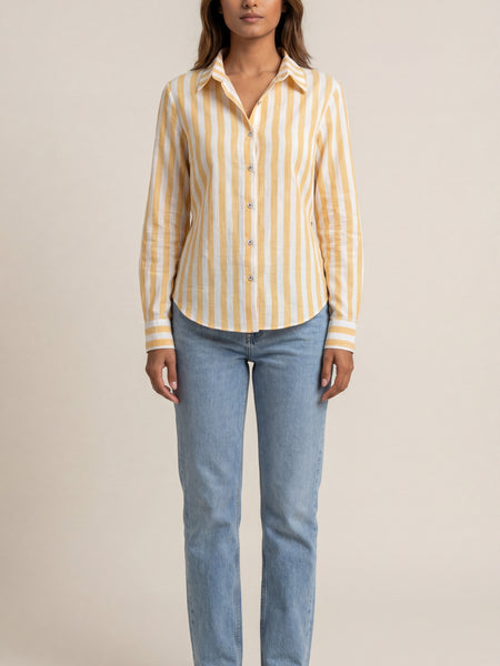 Striped Cotton Slub Shirt with a Tie Up Back