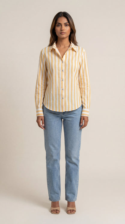 Striped Cotton Slub Shirt with a Tie Up Back