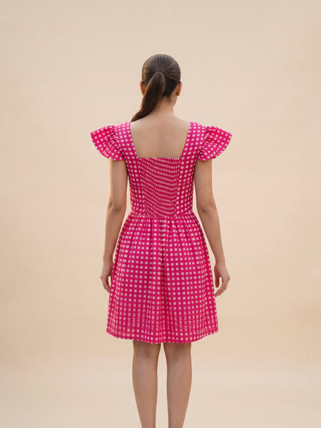 Pink Checked Mini Dress