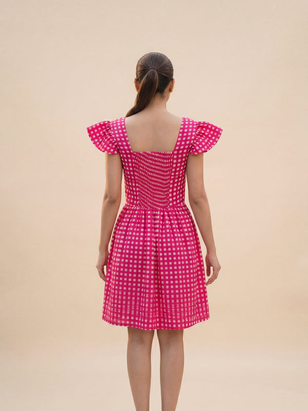 Pink Checked Mini Dress