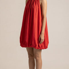 Solid balloon Style  Hot Red mini dress