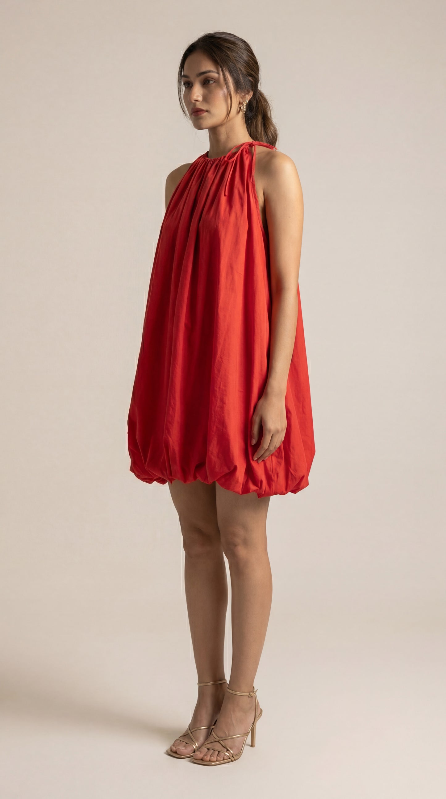 Solid balloon Style  Hot Red mini dress