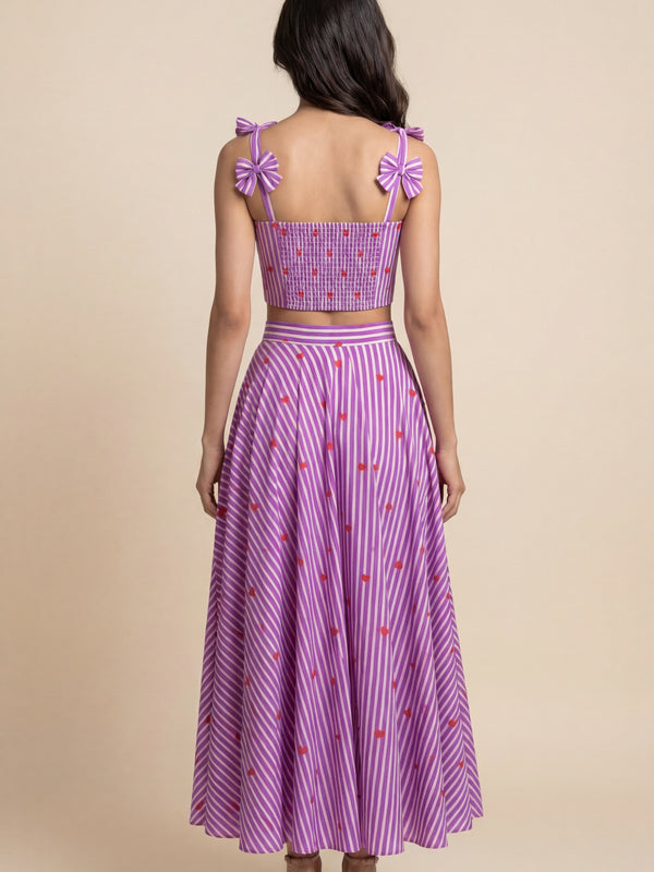 Heart Striped Printed Top & Skirt Co-ord