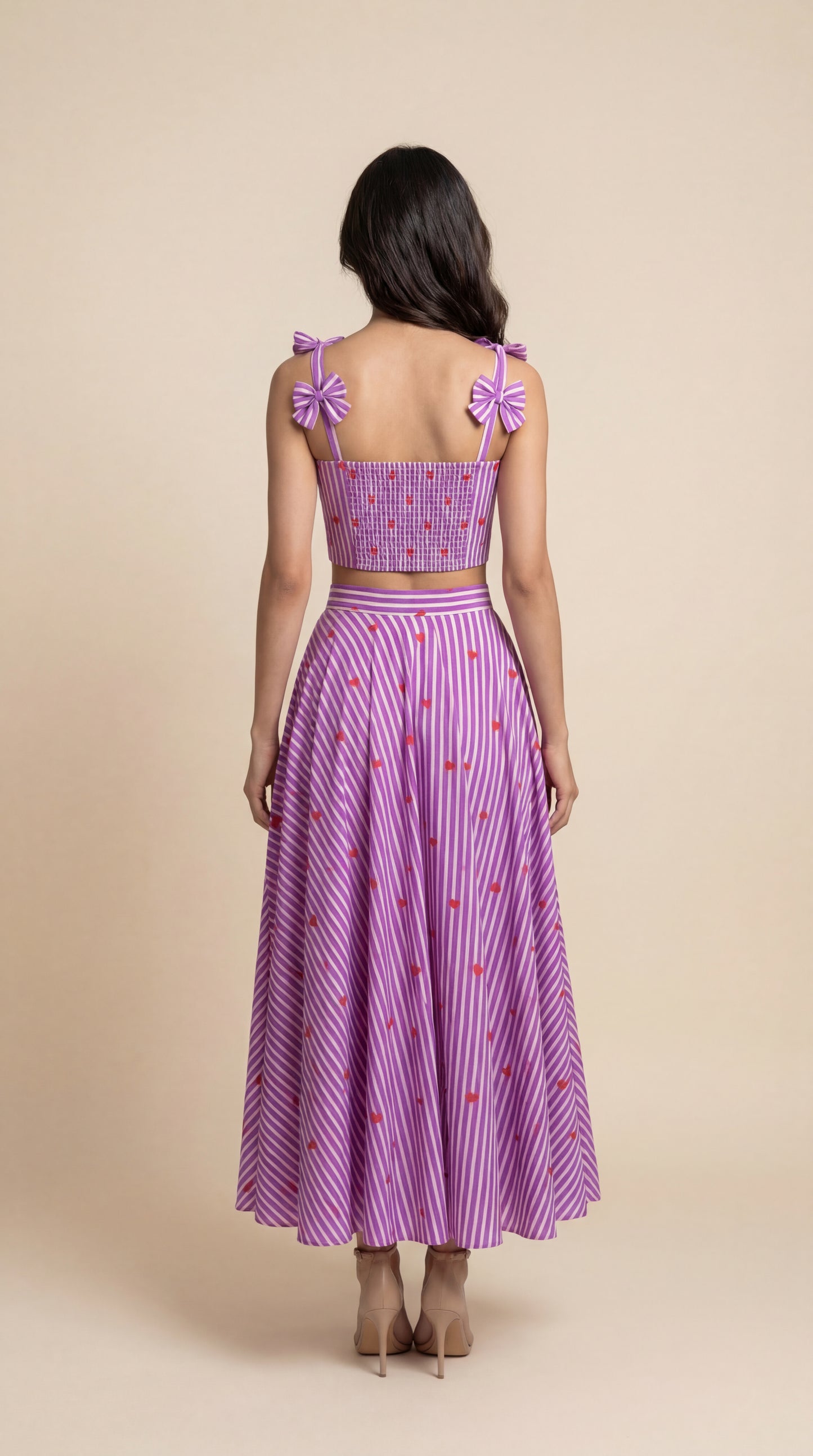 Heart Striped Printed Top & Skirt Co-ord