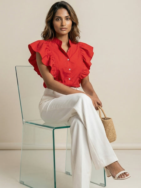 Hot Red Ruffled Shirt
