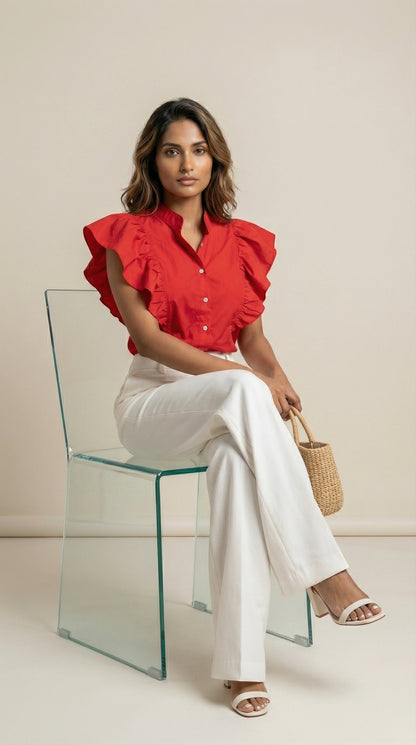 Hot Red Ruffled Shirt