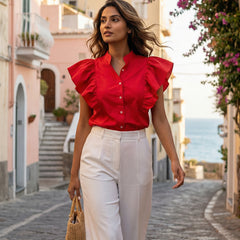 Hot Red Ruffled Shirt