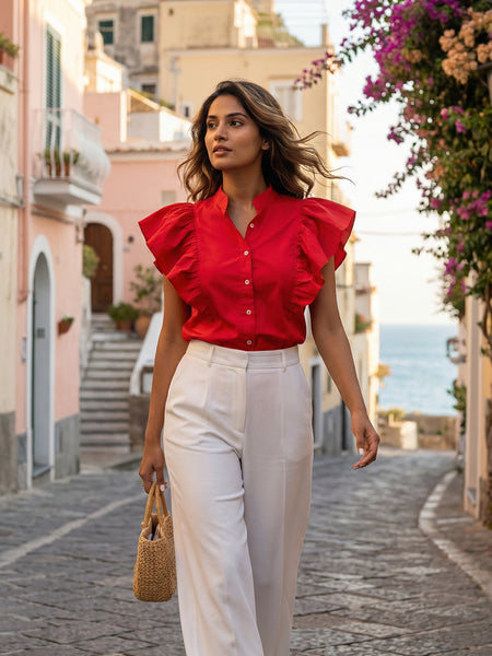 Hot Red Ruffled Shirt