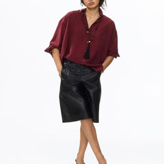 Women’s Maroon Relaxed-Fit Textured Shirt