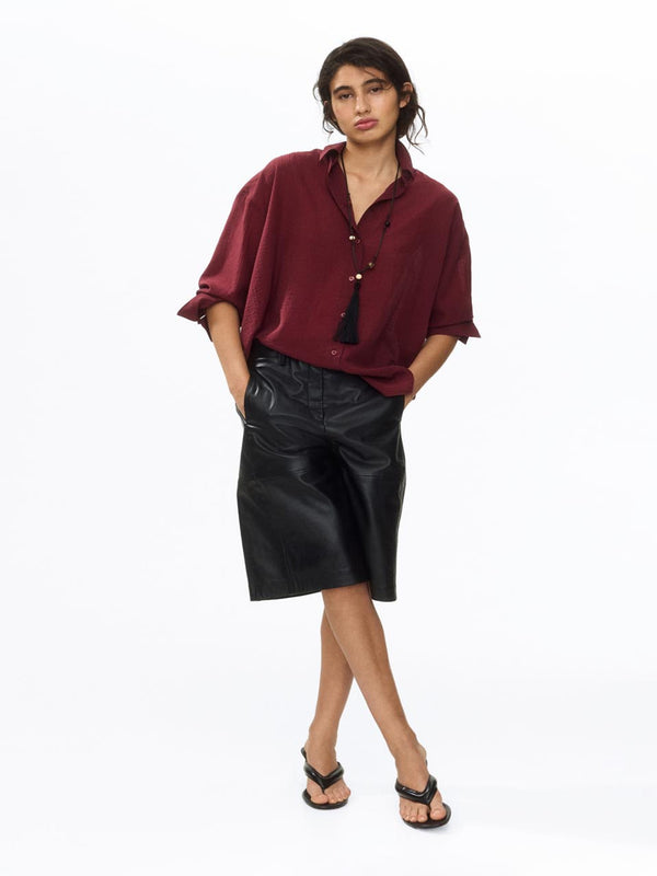 Women’s Maroon Relaxed-Fit Textured Shirt