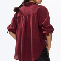 Women’s Maroon Relaxed-Fit Textured Shirt