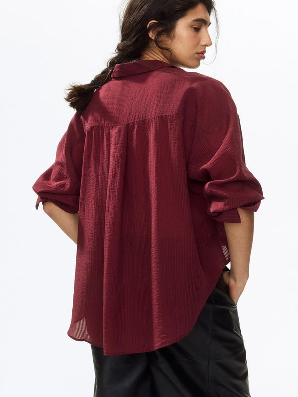 Women’s Maroon Relaxed-Fit Textured Shirt