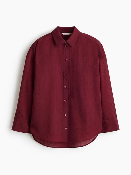 Women’s Maroon Relaxed-Fit Textured Shirt