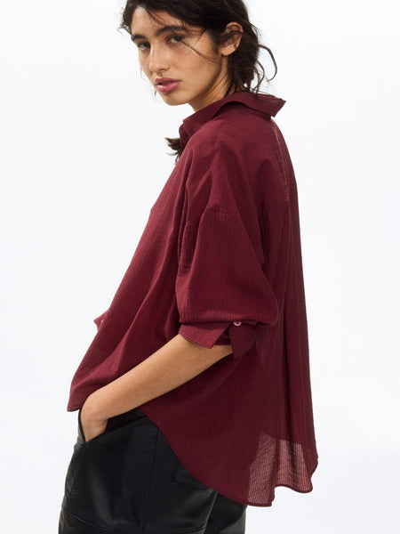 Women’s Maroon Relaxed-Fit Textured Shirt