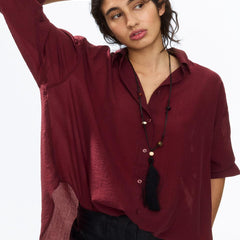 Women’s Maroon Relaxed-Fit Textured Shirt