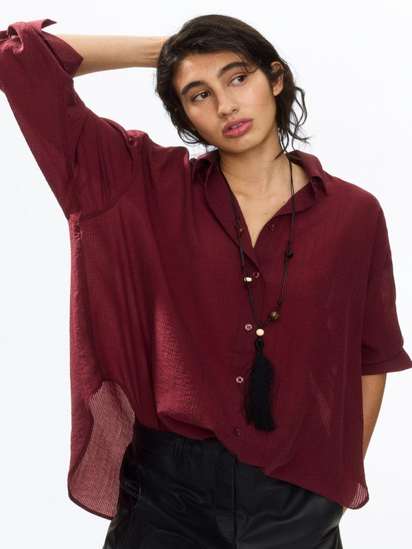 Women’s Maroon Relaxed-Fit Textured Shirt