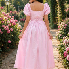 Puff Sleeve A-Line Midi Dress