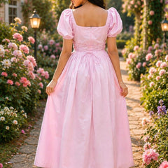 Puff Sleeve A-Line Midi Dress