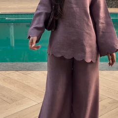 Mauve Linen Blend Scalloped Hem Co-ord Set
