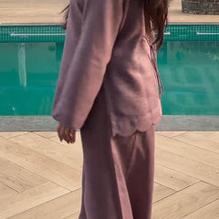 Mauve Linen Blend Scalloped Hem Co-ord Set