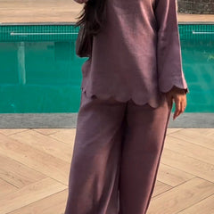 Mauve Linen Blend Scalloped Hem Co-ord Set