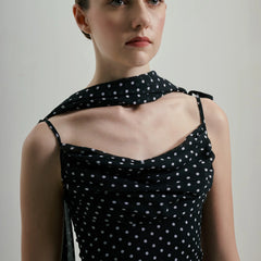 Midnight Polka Dot Draped Cowl-Neck Maxi Dress