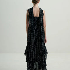 Midnight Polka Dot Draped Cowl-Neck Maxi Dress